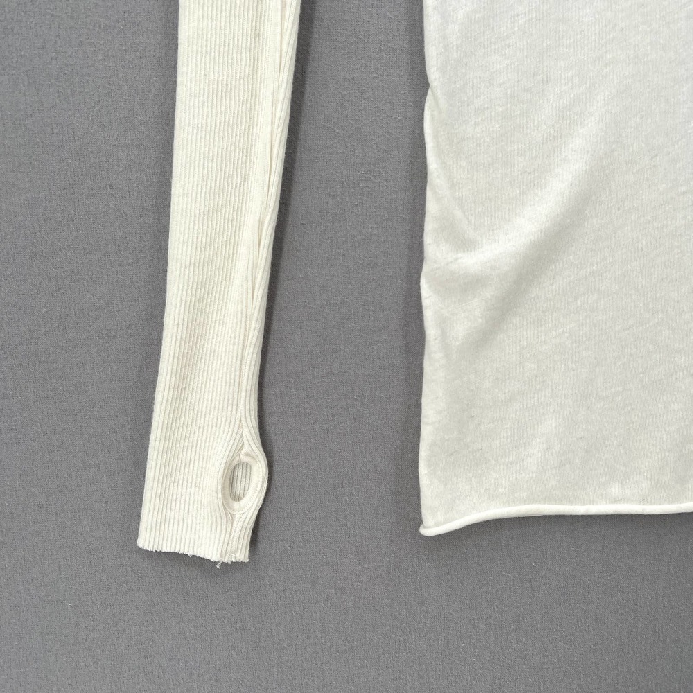 ENZA COSTA Shirt Womens Medium Cream Cashmere Cuffed Crew Long Sleeve Pullover - Picture 7 of 13
